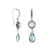 AE-8009-CO1 Sterling Silver Earring With Pearl & Blue Topaz Q. Jewelry Bali Designs Inc